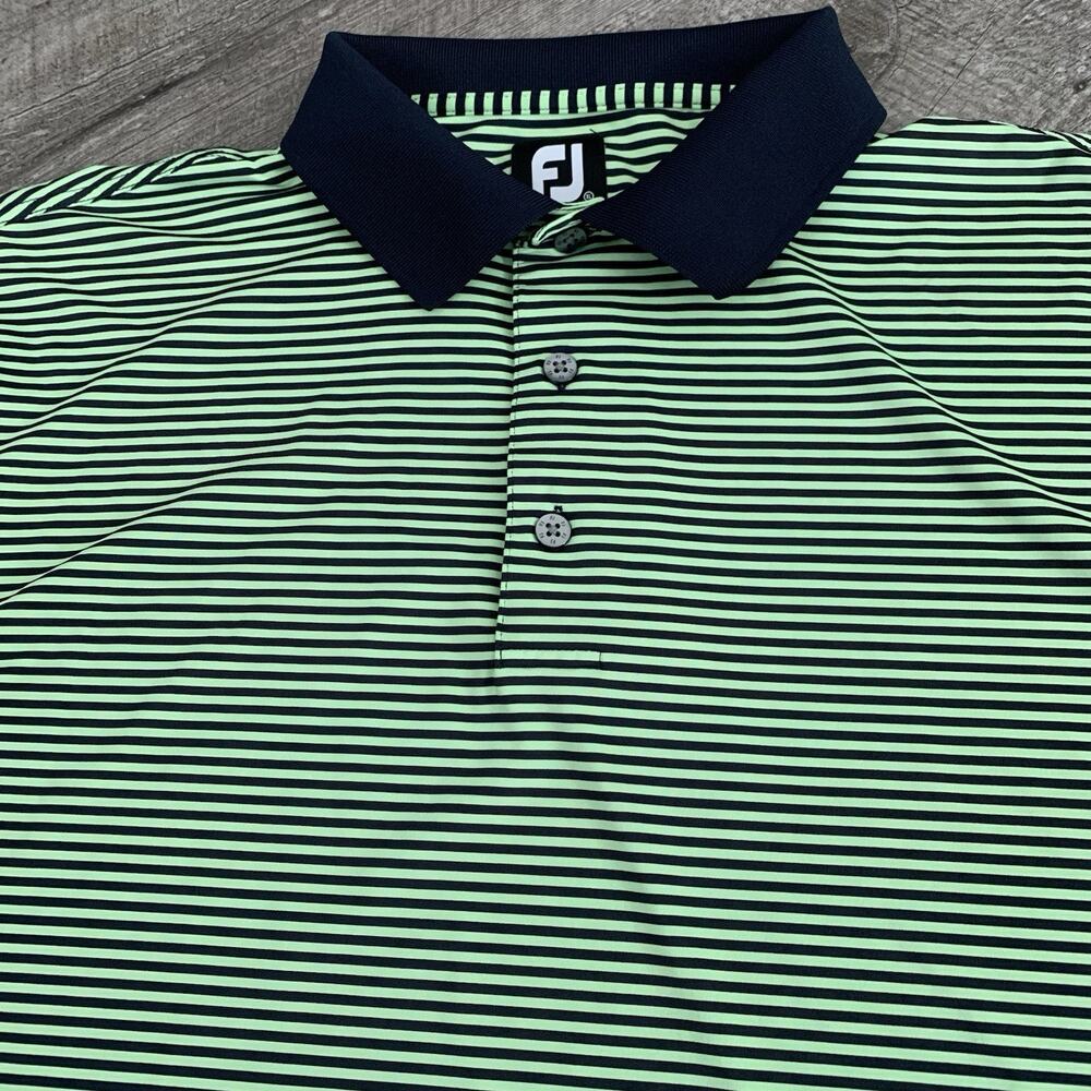 FootJoy Golf Polo Men XL Performance Shirt Blue Neon Striped Stretch Fox Meadow - Picture 7 of 7